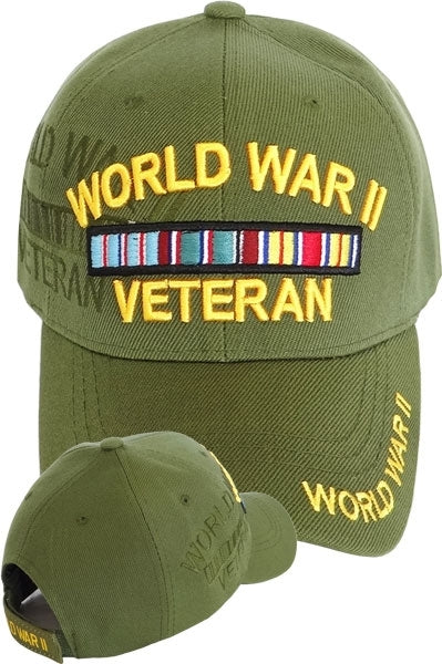 World War II Veteran Ribbon Shadow Mens Cap [Baseball Cap - Olive Green]