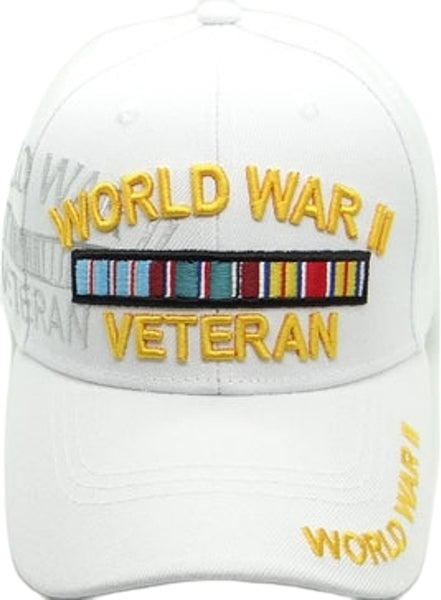 World War II Veteran Ribbon Shadow Mens Cap [Baseball Cap - White]