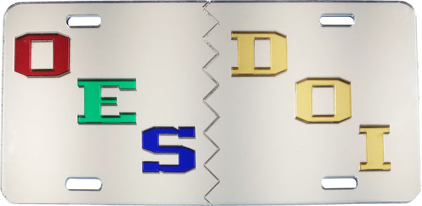 Eastern Star + Daughters of Isis Split Mirror License Plate [Silver/Silver/Gold]