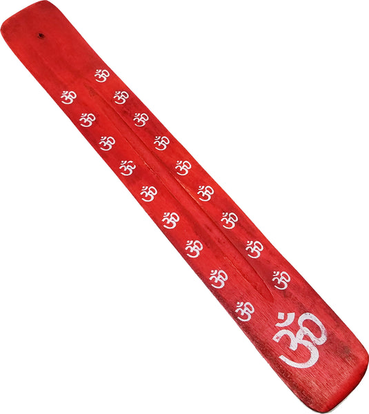 New Age Om Symbol Painted Canoe Incense Burner [Red]