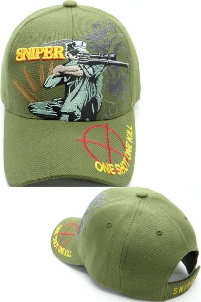 Sniper One Shot One Kill Target Bill Mens Cap [Olive Green]