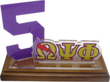 Omega Psi Phi Acrylic Desktop Line #5 With Wooden Base [Brown]