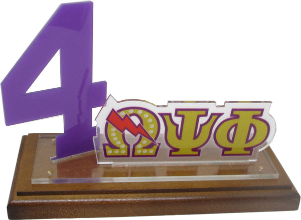 Omega Psi Phi Acrylic Desktop Line #4 With Wooden Base [Brown]