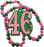 Alpha Kappa Alpha Line #46 Mirror Wood Color Bead Tiki Necklace [Pink/Green]