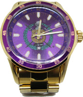 Omega Psi Phi Fraternity Shield Colored Face Quartz Mens Watch [Gold - Adjustable Size]