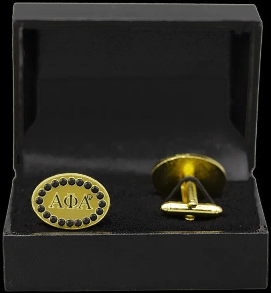 Alpha Phi Alpha Crystal Oval Cuff Links [Gold]