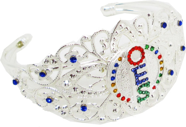 Eastern Star Letters Crown Filigree Ladies Bangle Bracelet With Stones [Silver/Blue]