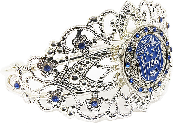 Zeta Phi Beta Crown Filigree Ladies Bangle Bracelet With Stones [Silver]