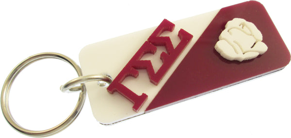 Gamma Sigma Sigma Rose Split Symbol Key Chain [White/Burgundy]