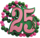 Alpha Kappa Alpha Line #25 Mirror Wood Color Bead Tiki Necklace [Pink/Green]