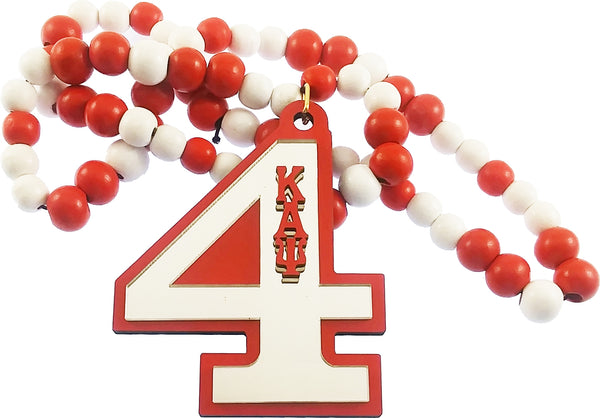 Kappa Alpha Psi Wood Color Bead Tiki Line #4 Medallion [Red/White]
