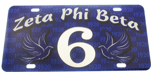 Zeta Phi Beta Printed Line #6 License Plate [Blue]