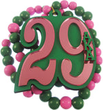 Alpha Kappa Alpha Line #29 Mirror Wood Color Bead Tiki Necklace [Pink/Green]