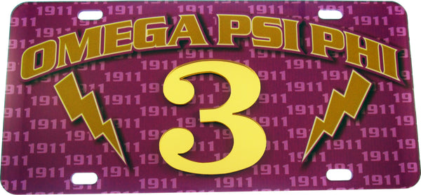 Omega Psi Phi Printed Line #3 License Plate [Purple]