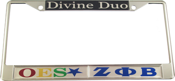 Eastern Star + Zeta Phi Beta Split Divine Duo License Plate Frame [Silver/Silver]