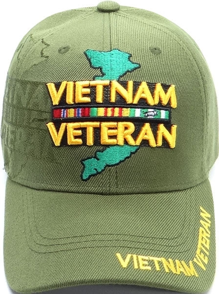 Vietnam Veteran Map & Ribbons Shadow Mens Cap [Baseball Cap - Olive Green]
