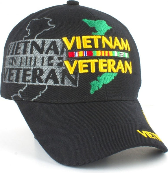 Vietnam Veteran Map & Ribbons Shadow Mens Cap [Baseball Cap - Black]