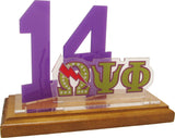 Omega Psi Phi Acrylic Desktop Line #14 With Wooden Base [Brown]