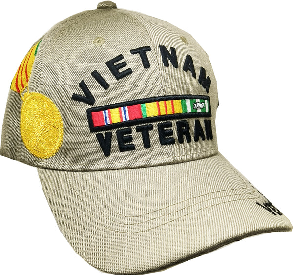 Vietnam Veteran Ribbons With Color Medal Mens Cap [Khaki/Black]