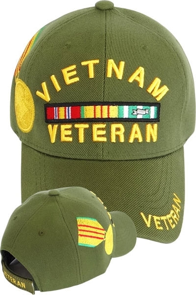 Vietnam Veteran Ribbons With Color Medal Mens Cap [Olive Green]