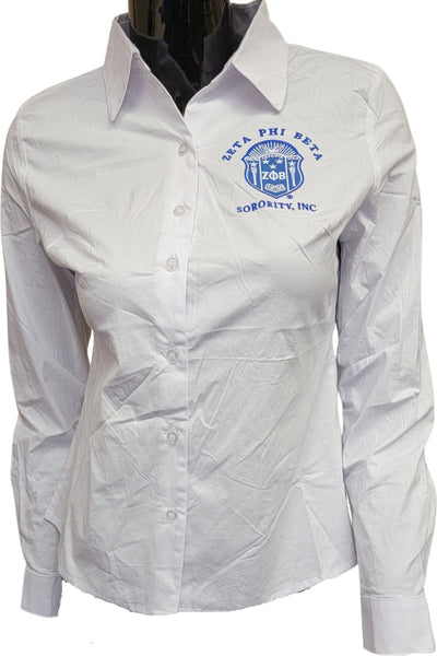 Buffalo Dallas Zeta Phi Beta Button Down Collar Shirt [Long Sleeve - White]