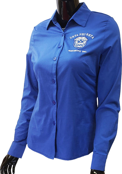 Buffalo Dallas Zeta Phi Beta Button Down Collar Shirt [Long Sleeve - Blue]