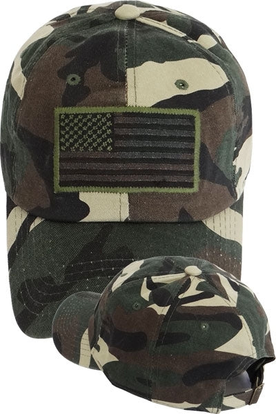 US Flag Tone-On-Tone Relaxed Cotton Mens Baseball Cap [Woodland Camouflage]