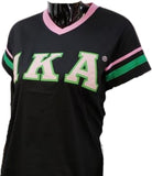 Buffalo Dallas Alpha Kappa Alpha Striped V-Neck T-Shirt [Short Sleeve - Black]