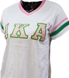 Buffalo Dallas Alpha Kappa Alpha Striped V-Neck T-Shirt [Short Sleeve - White]
