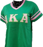 Buffalo Dallas Alpha Kappa Alpha Striped V-Neck T-Shirt [Short Sleeve - Green]