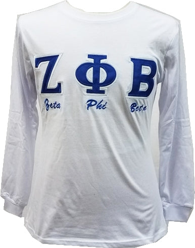 Buffalo Dallas Zeta Phi Beta Embroidered T-Shirt [Long Sleeve - White]