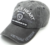 Purple Heart Vietnam Veteran Pigment Washed Cotton Mens Cap [Baseball Cap - Black]