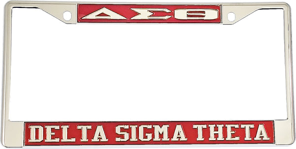 Delta Sigma Theta Classic License Plate Frame [Silver Standard Frame - Red/Silver]