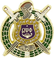 Omega Psi Phi Crystal Escutcheon Shield Lapel Pin [Gold]