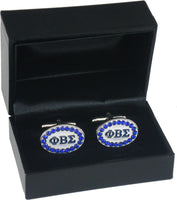 Phi Beta Sigma Oval Crystal Cuff Links [Silver]