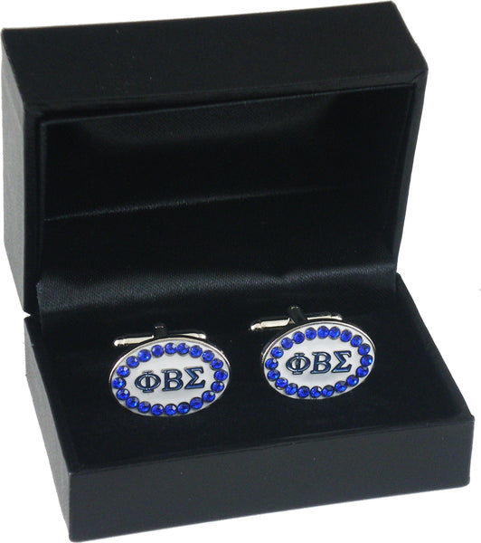 Phi Beta Sigma Oval Crystal Cuff Links [Silver]