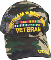 Vietnam + Desert Storm War Veteran Ribbon Shadow Mens Cap [Baseball Cap - Green Camouflage]