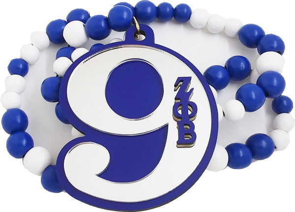 Zeta Phi Beta Wood Color Bead Tiki Line #9 Medallion [Blue/White]