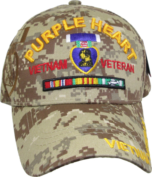 Purple Heart Vietnam Veteran Red Letter Shadow Mens Cap [Baseball Cap - Desert Digital]
