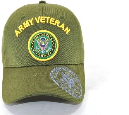 Army Veteran Shadow Logo On Bill Mens Cap [Baseball Cap - Olive Green]