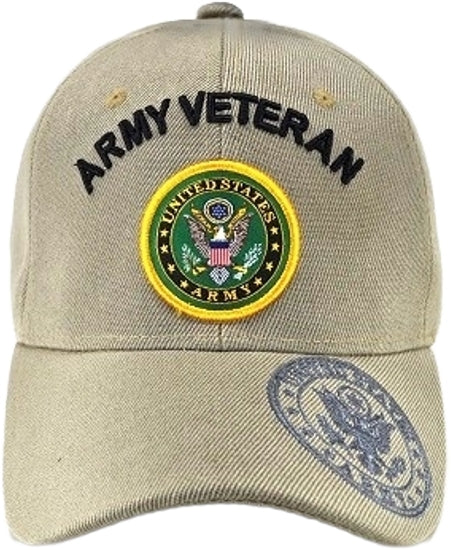Army Veteran Shadow Logo On Bill Mens Cap [Baseball Cap - Khaki]