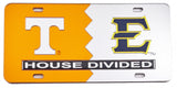 Tennessee + East Tennessee State (ETSU) House Divided Split License Plate Tag [Orange/Silver]