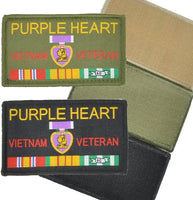 Purple Heart Vietnam Veteran Ribbons Hook And Loop Patch [Black]