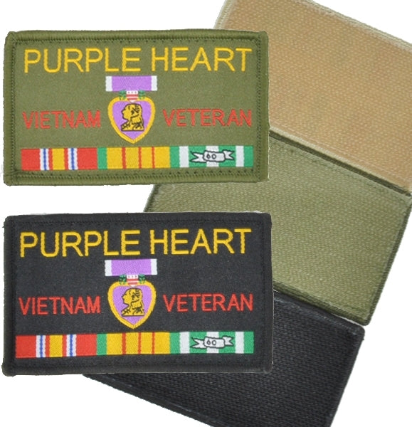 Purple Heart Vietnam Veteran Ribbons Hook And Loop Patch [Black]