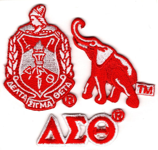 Delta Sigma Theta 3-Piece Set A Embroidered Stick-On Applique Patches [Red]