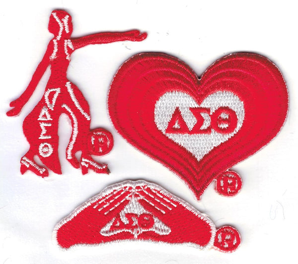 Delta Sigma Theta 3-Piece Set B Embroidered Stick-On Applique Patches [Red]