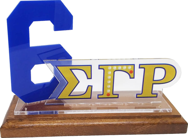Sigma Gamma Rho Acrylic Desktop Line #6 With Wooden Base [Brown]