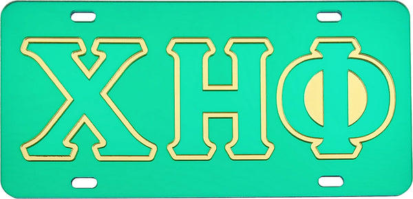 Chi Eta Phi Outlined Color Mirror License Plate [Green/Green/Gold]