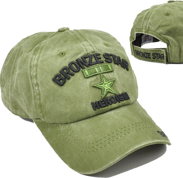Bronze Star Of Heroism Tonal Pigment Washed Cotton Mens Cap [Baseball Cap - Green]