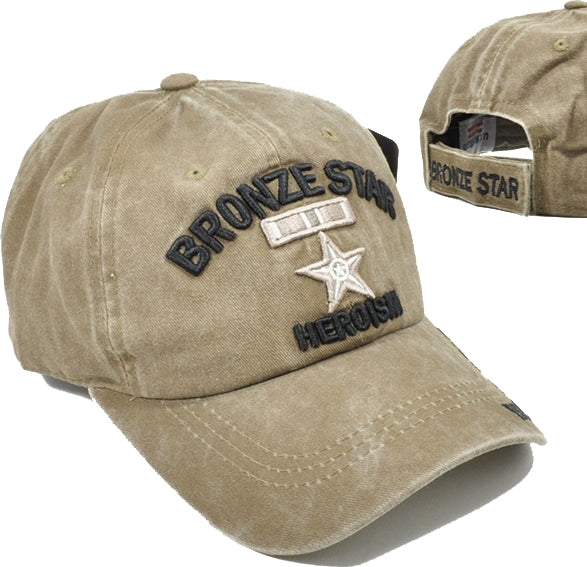 Bronze Star Of Heroism Tonal Pigment Washed Cotton Mens Cap [Baseball Cap - Khaki]